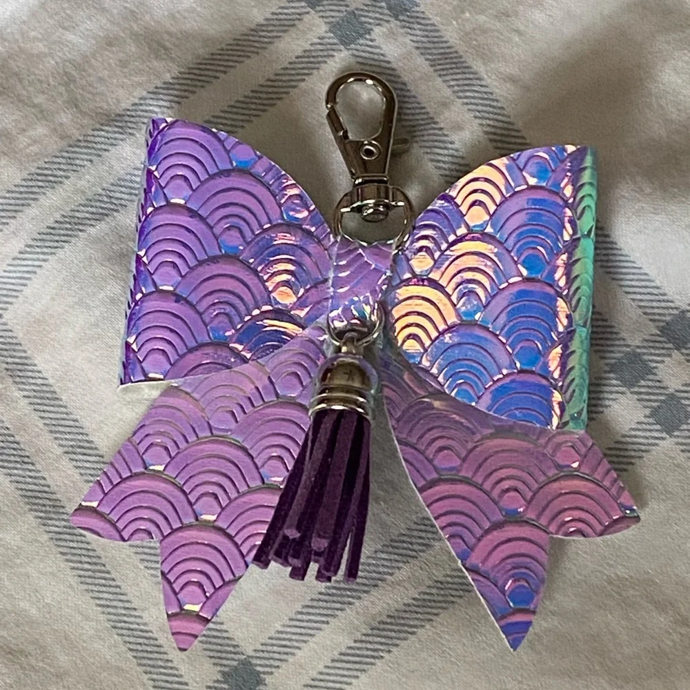 Purple Iridescent and Tassel Bag Charm Key Chain
